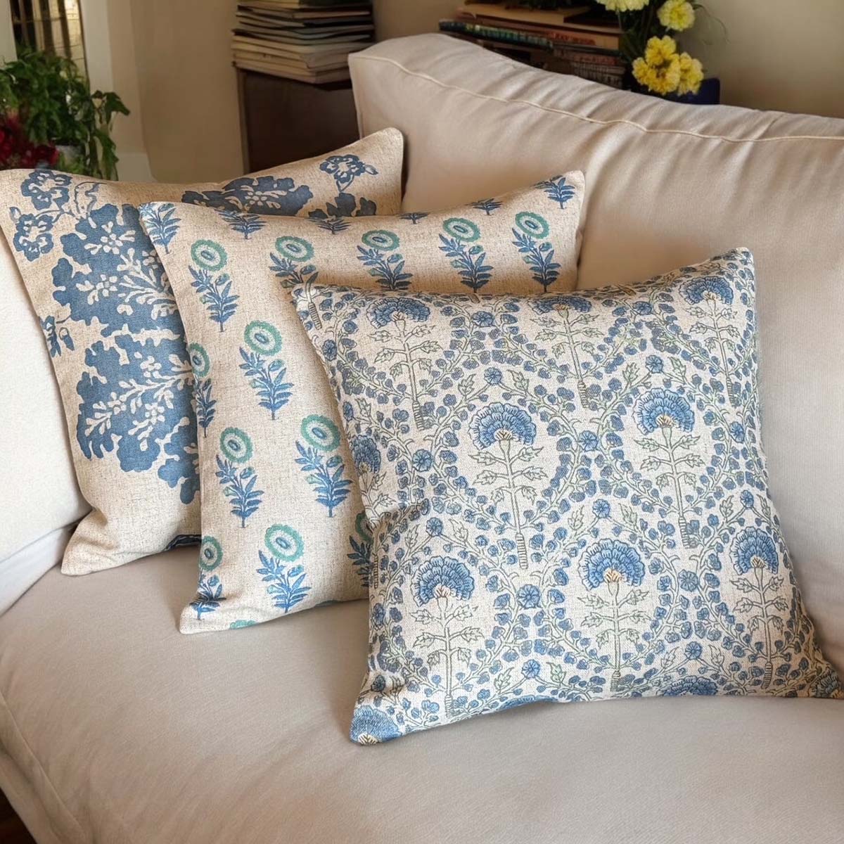 Floral Repeat Print Cushion - Ballucci blue cushion - Uneeka